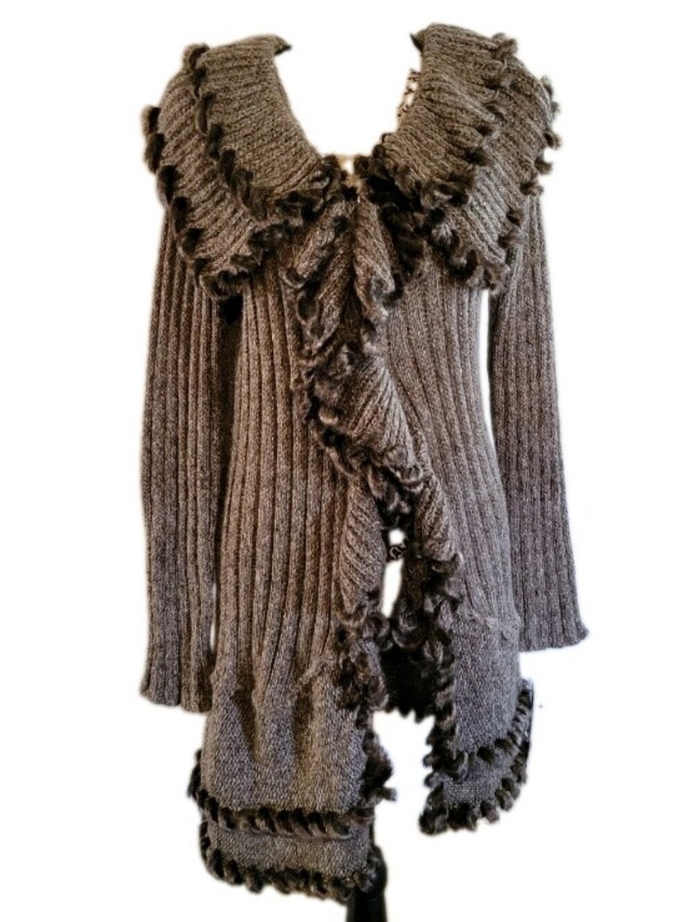 Lapis Mori Kei Whimisgoth Knit Long Cardigan Sweater Cascade Ruffle Avante Garde